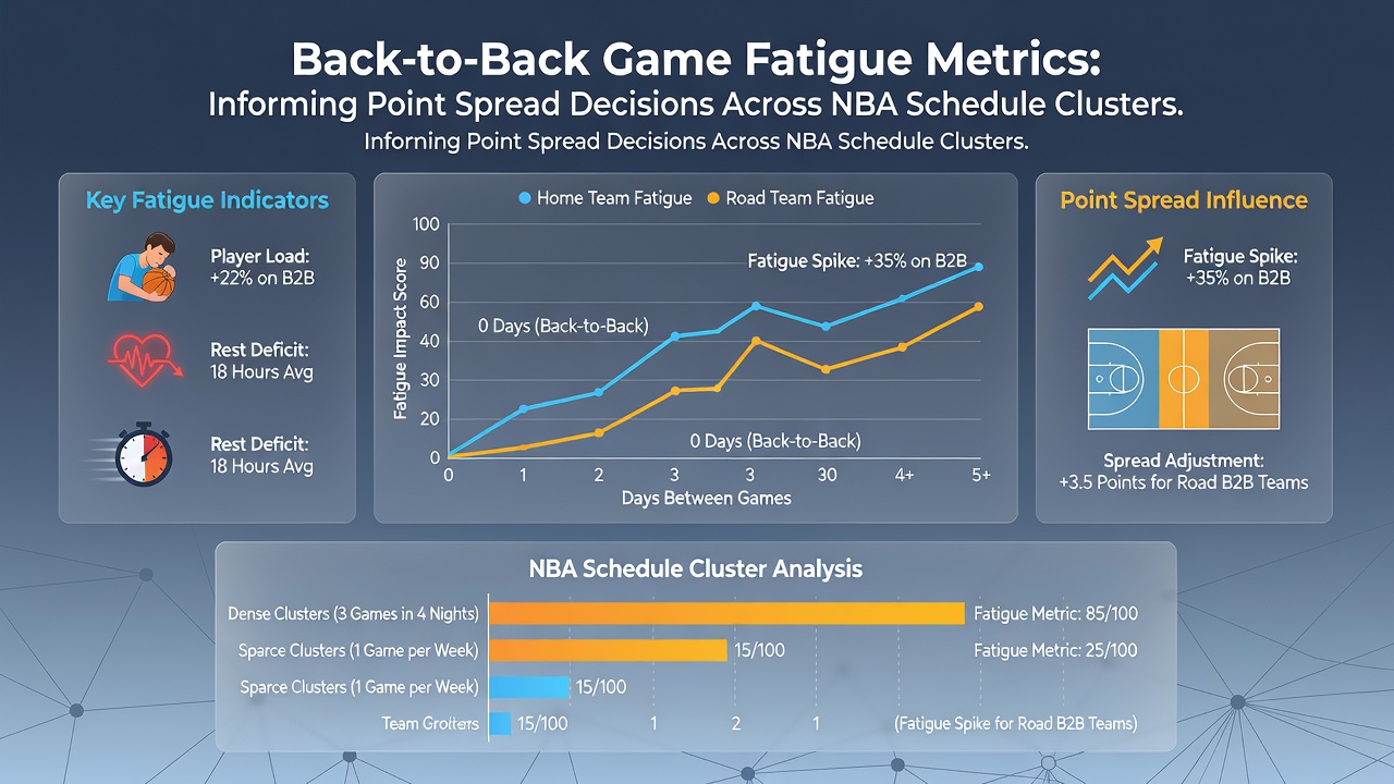 Grafische Übersicht über Leistungsdaten in NBA-Schedule-Clustern mit Fokus auf Back-to-Back-Ermüdung