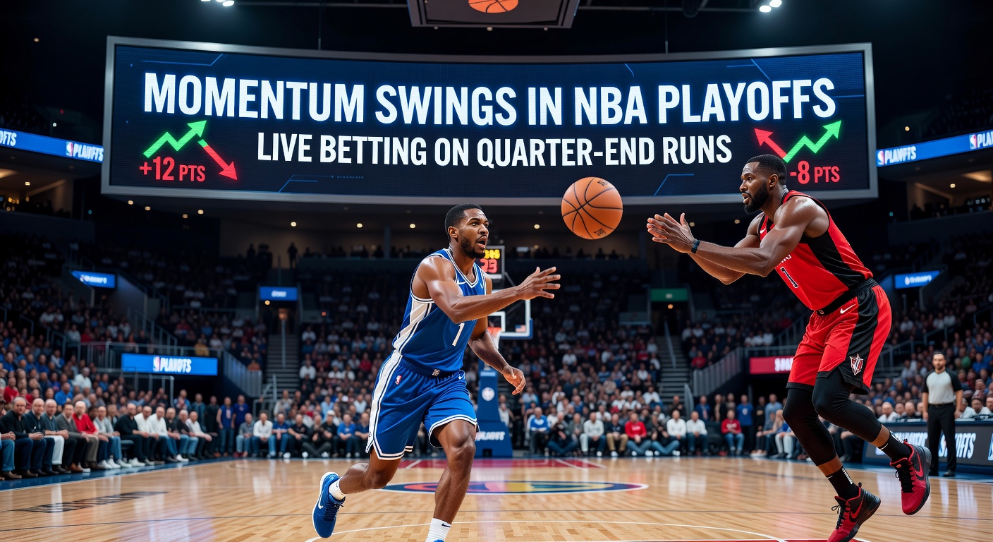 NBA-Spieler feiern einen dramatischen Quarter-End-Run in den Playoffs, mit jubelnden Fans im Hintergrund